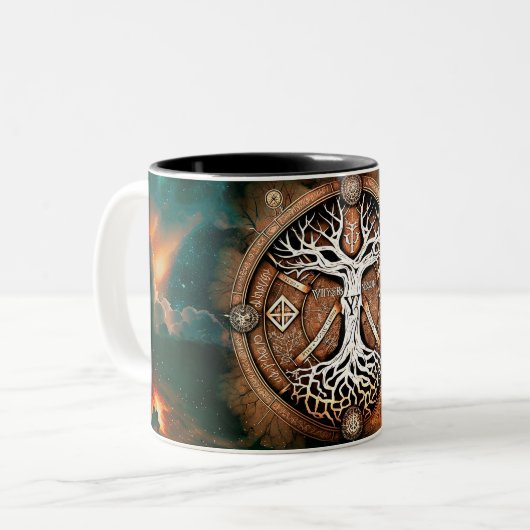 Lebensbaum Yggdrasil Zweifarbige Tasse (Vorderseite Links)
