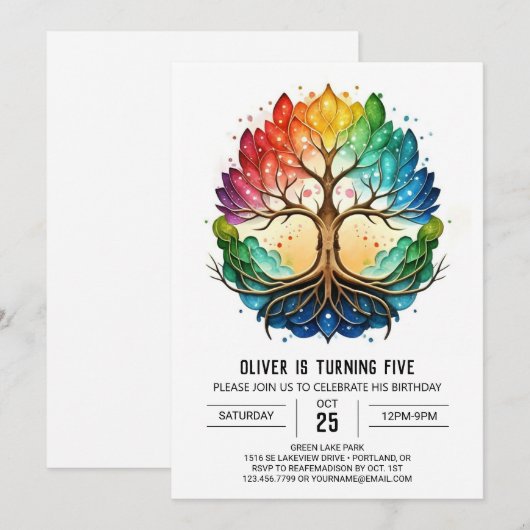 Lebensbaum zum Geburtstag Einladung (Vorne/Hinten)