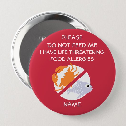 Lebensbedrohendes Fisch-Allergie-Button, füttern Button (Vorne & Hinten)