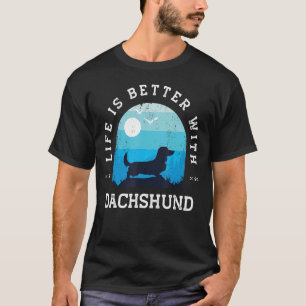 Lebensbesserer Langhaarige Dackel Vintager Blauer  T-Shirt