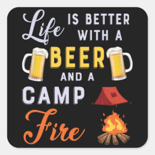Lebensbier und Campfire Quadratischer Aufkleber