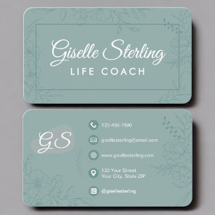 Lebenscoach Green Teal Floral Visitenkarte