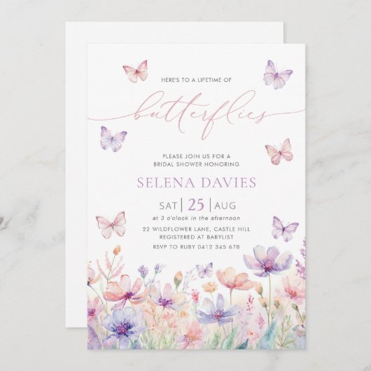 Lebensdauer der Brautparty-Wildblume von Schmetter Einladung (Vorne/Hinten)