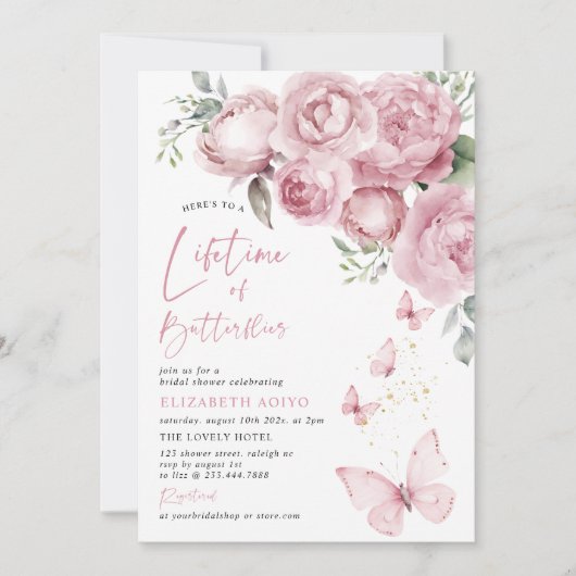Lebensdauer der Schmetterlinge Rosa Brautparty Einladung (Vorderseite)