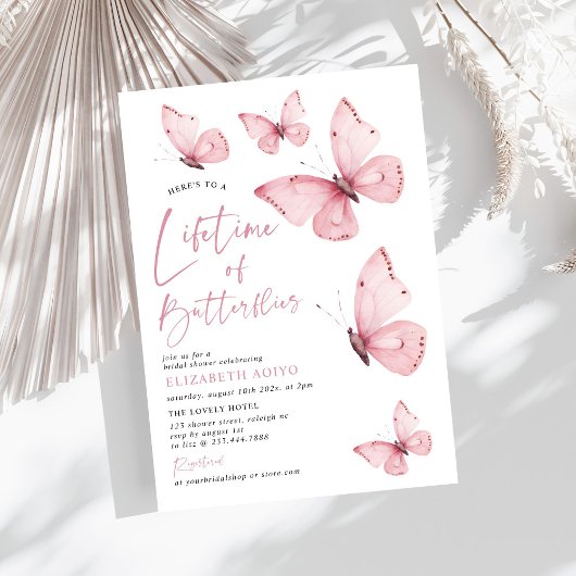 Lebensdauer der Schmetterlinge Rosa Brautparty Einladung