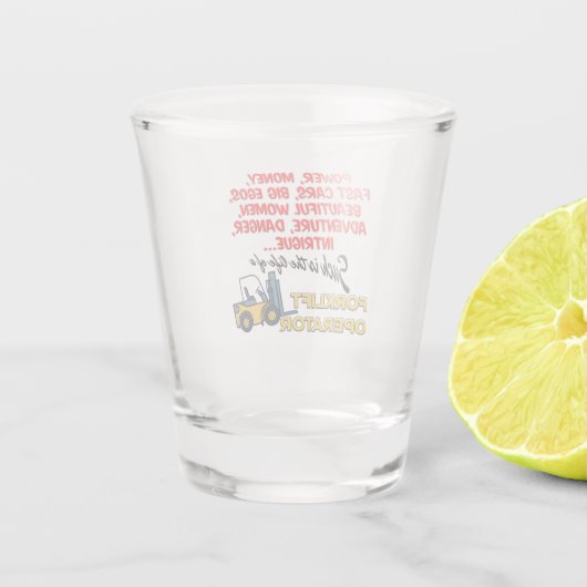 Lebensdauer eines Gabelstaplers Schnapsglas (Rückseite)