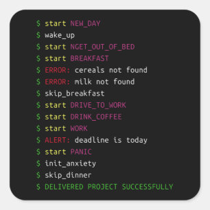Lebensdauer eines Programmierers   Coding Geek Gif Quadratischer Aufkleber