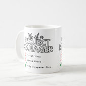 Lebensdauer eines Projektleiters, der das Feuer en Kaffeetasse (Vorderseite Links)