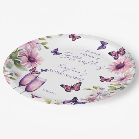 Lebensdauer von Schmetterlingen lila Brautparty Pappteller (Schrägansicht)