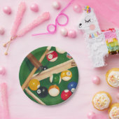 Lebensechte Billard-Tabelle mit Bällen und Kreide Pappteller (Party)