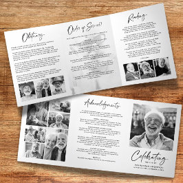 Lebensfeier 14-Foto Schwarz-Weiß-Beerdigung Dreifach-gefaltete Programmkarte