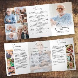 Lebensfeier 14-Foto Schwarz-Weiß-Beerdigung Dreifach-gefaltete Programmkarte