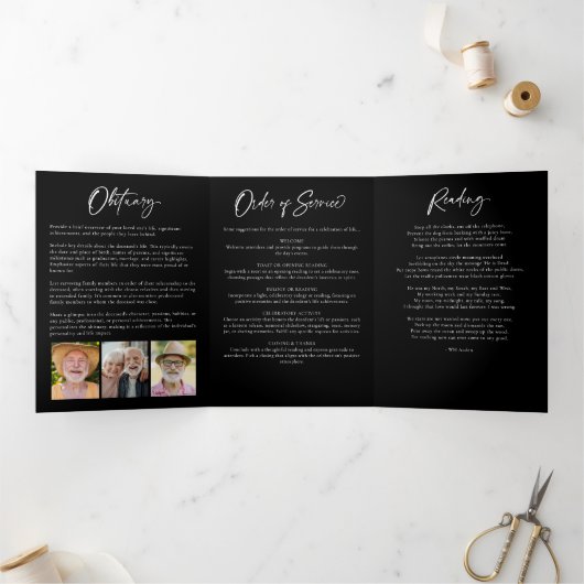 Lebensfeier 14-Foto Schwarz-Weiß-Beerdigung Dreifach-gefaltete Programmkarte (Innenseite)