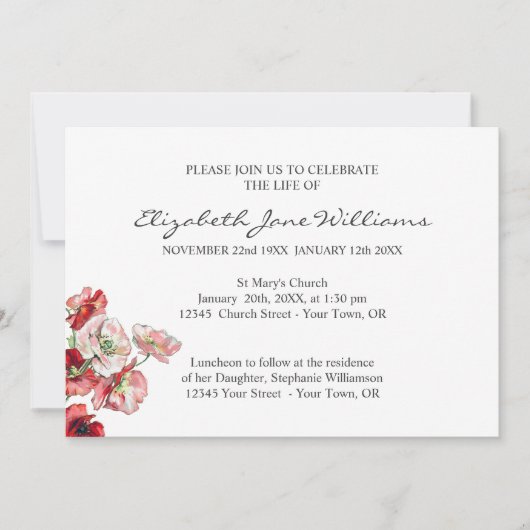 Lebensfeier | Beerdigung | Mohn Einladung (Vorderseite)