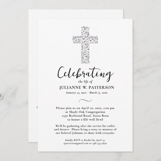 Lebensfeier, Botanisches Kreuz, Beerdigung Einladung (Vorne/Hinten)