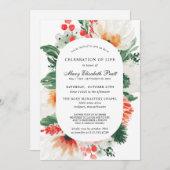 Lebensfeier Orange Weiße Blüte Botanische Feier Einladung (Vorne/Hinten)