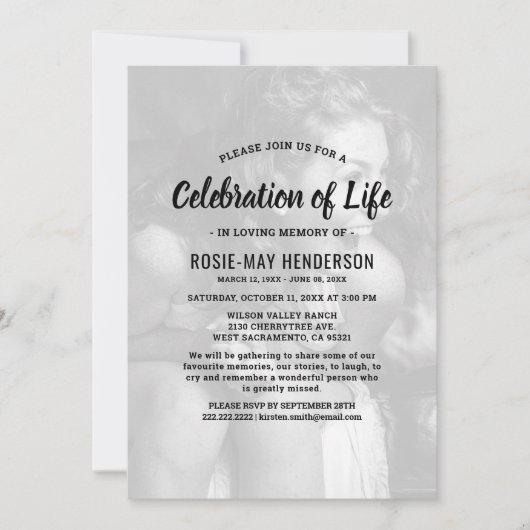 Lebensfeier | Schwarzes Beerdigungsdenkmal - Foto Einladung (Vorderseite)