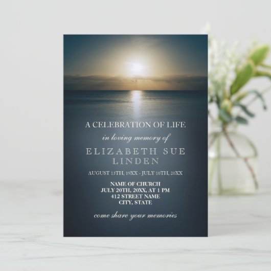 Lebensfeier| Sonne über dem Ozean Einladung (Stehend Vorderseite)