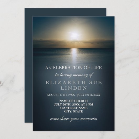 Lebensfeier| Sonne über dem Ozean Einladung (Vorne/Hinten)