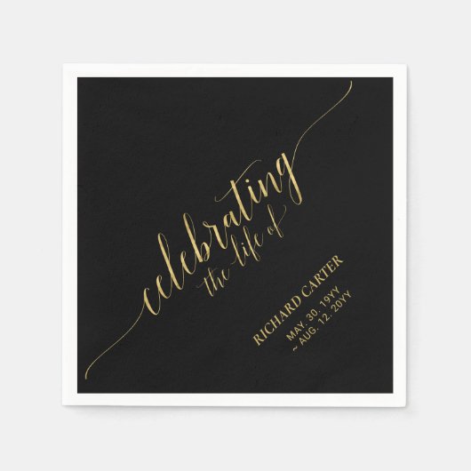 Lebensfeiern | Elegante Gold Script Memorial Serviette (Vorderseite)