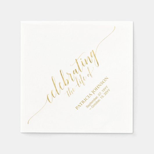 Lebensfeiern | Elegante Gold Script Memorial Serviette (Vorderseite)