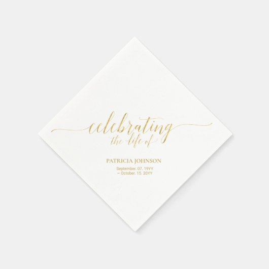 Lebensfeiern | Elegante Gold Script Memorial Serviette (Ecke)