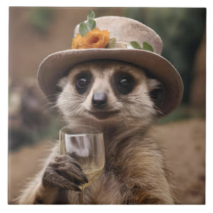 "Lebensfreude: Gran Meerkat genießt Glas Wein Fliese