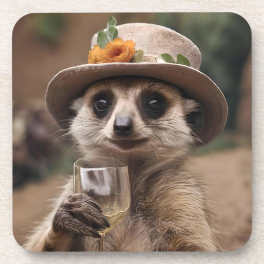 "Lebensfreude: Gran Meerkat genießt Glas Wein Getränkeuntersetzer (Vorderseite)