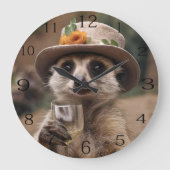 "Lebensfreude: Gran Meerkat genießt Glas Wein Große Wanduhr (Vorderseite)