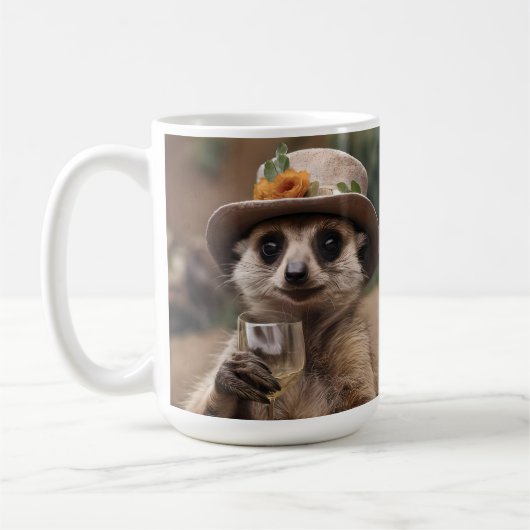 "Lebensfreude: Gran Meerkat genießt Glas Wein Kaffeetasse (Links)