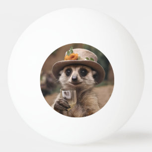 "Lebensfreude: Gran Meerkat genießt Glas Wein Tischtennisball