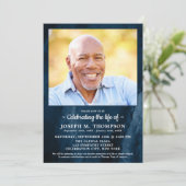 Lebensgefeierung Modernes Foto aus blauem Marmor Einladung (Stehend Vorderseite)