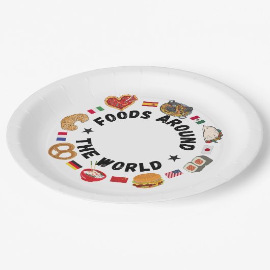 Lebensmittel auf der ganzen Welt Pappteller (Schrägansicht)