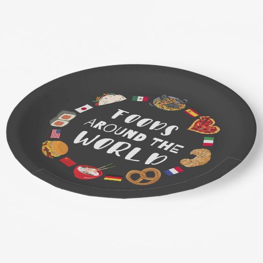 Lebensmittel auf der ganzen Welt Pappteller (Schrägansicht)