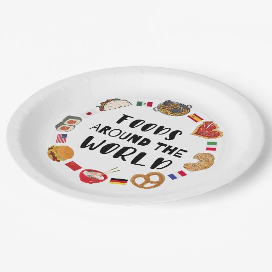 Lebensmittel auf der ganzen Welt Pappteller (Schrägansicht)