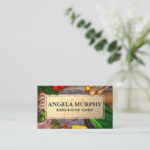 Lebensmittel auf Holztisch | Goldrahmen | Küchenge Visitenkarte (Stehend Vorderseite)