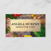 Lebensmittel auf Holztisch | Goldrahmen | Küchenge Visitenkarte (Vorderseite)