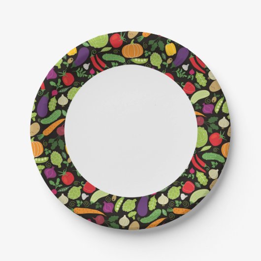 Lebensmittel auf schwarzem Hintergrund Pappteller (Vorderseite)