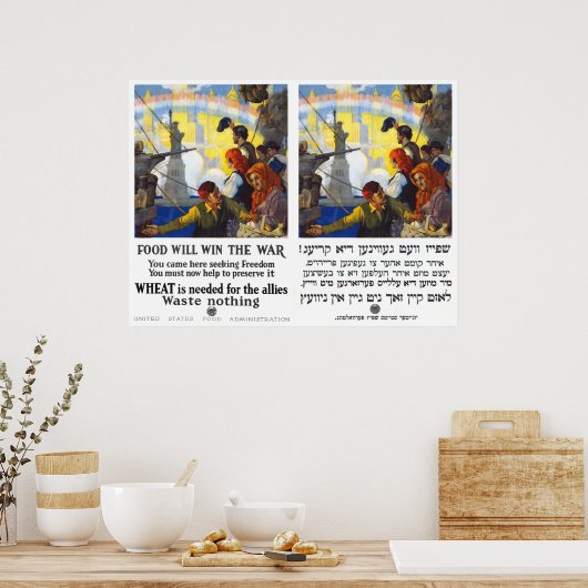 Lebensmittel gewinnen den Krieg - Eng & Jiddisch - Poster (Küche)
