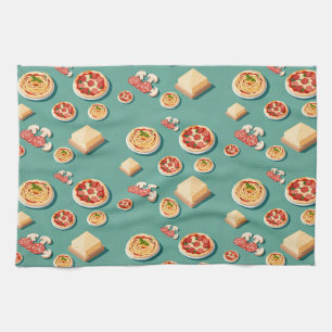 Lebensmittel-Icons Pizza Pasta und Käse Geschirrtuch