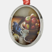 Lebensmittel - Obst - Frühstücksbereit Silbernes Ornament (Links)