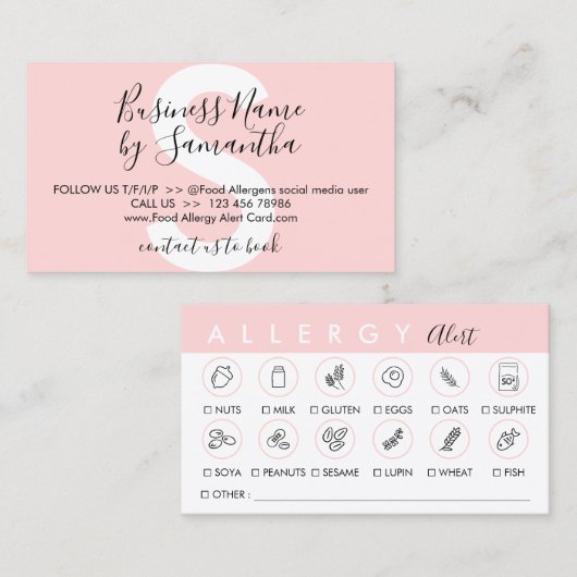 Lebensmittelallergie Visitenkarte (Vorne/Hinten)