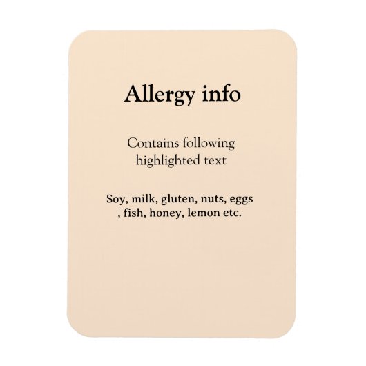 Lebensmittelallergie-Warnung Name hinzufügen Text  Magnet (Vertikal)