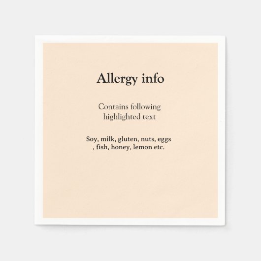 Lebensmittelallergie-Warnung Name hinzufügen Text Serviette (Vorderseite)