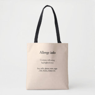 Lebensmittelallergie-Warnung Name hinzufügen Text Tasche