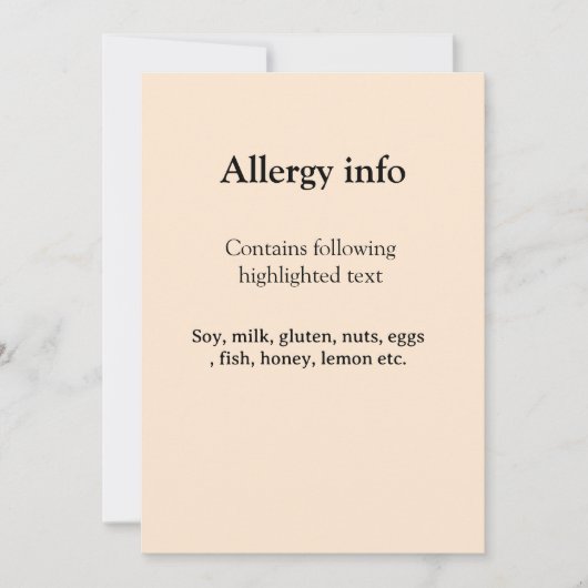 Lebensmittelallergie-Warnung Name Text Lebensmitte Einladung (Vorderseite)