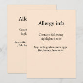 Lebensmittelallergie-Warnung Name Text Lebensmitte Einladung (Vorne/Hinten)