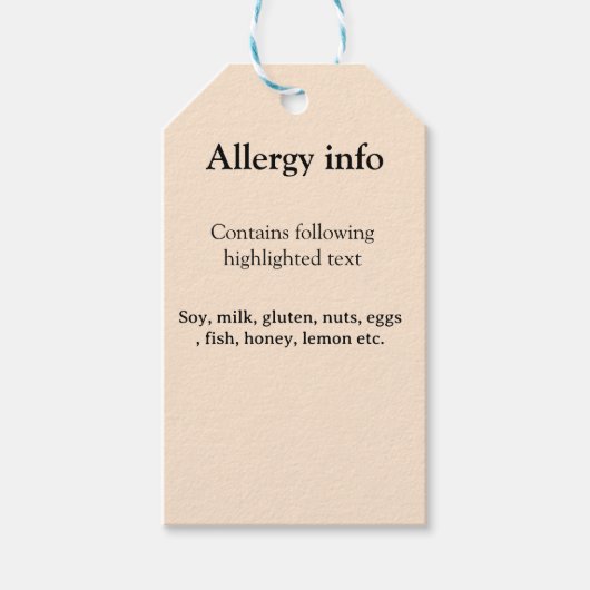 Lebensmittelallergie-Warnung Name Text Lebensmitte Geschenkanhänger (Vorderseite)