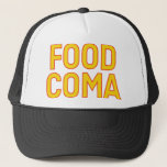 LEBENSMITTELCOMA-Fun Slogan Hut Truckerkappe<br><div class="desc">FOOD COMA lustige Slogan auf LKW-Hut,  gelb mit roter Kontur,  kühne Typografie,  lustige Aussage,  inspiriert durch TV-Charakter Frank rossitano.</div>