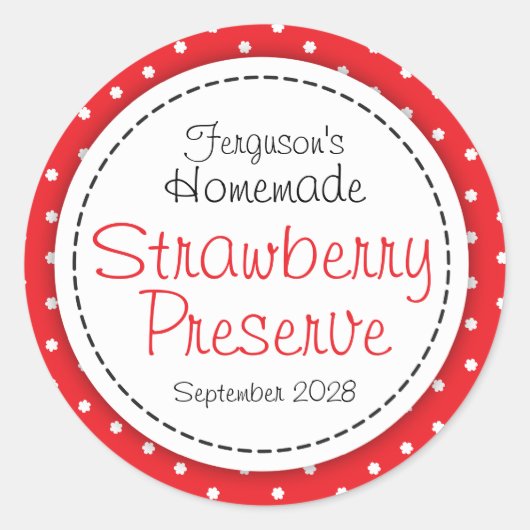 Lebensmitteletikett für Erdbeerkonserven oder Konf Runder Aufkleber (Vorderseite)